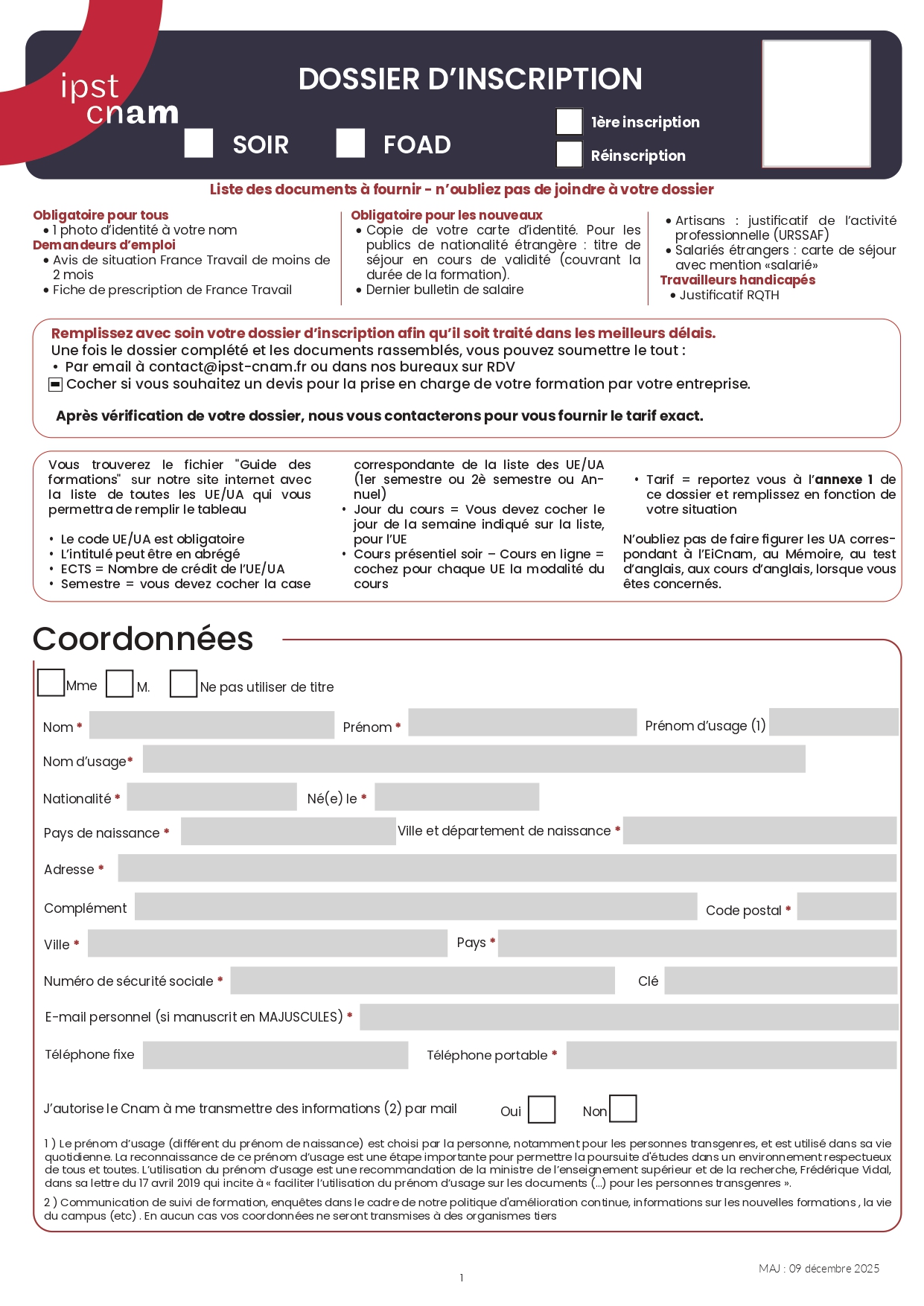 Dossier d'inscription 2026-2027